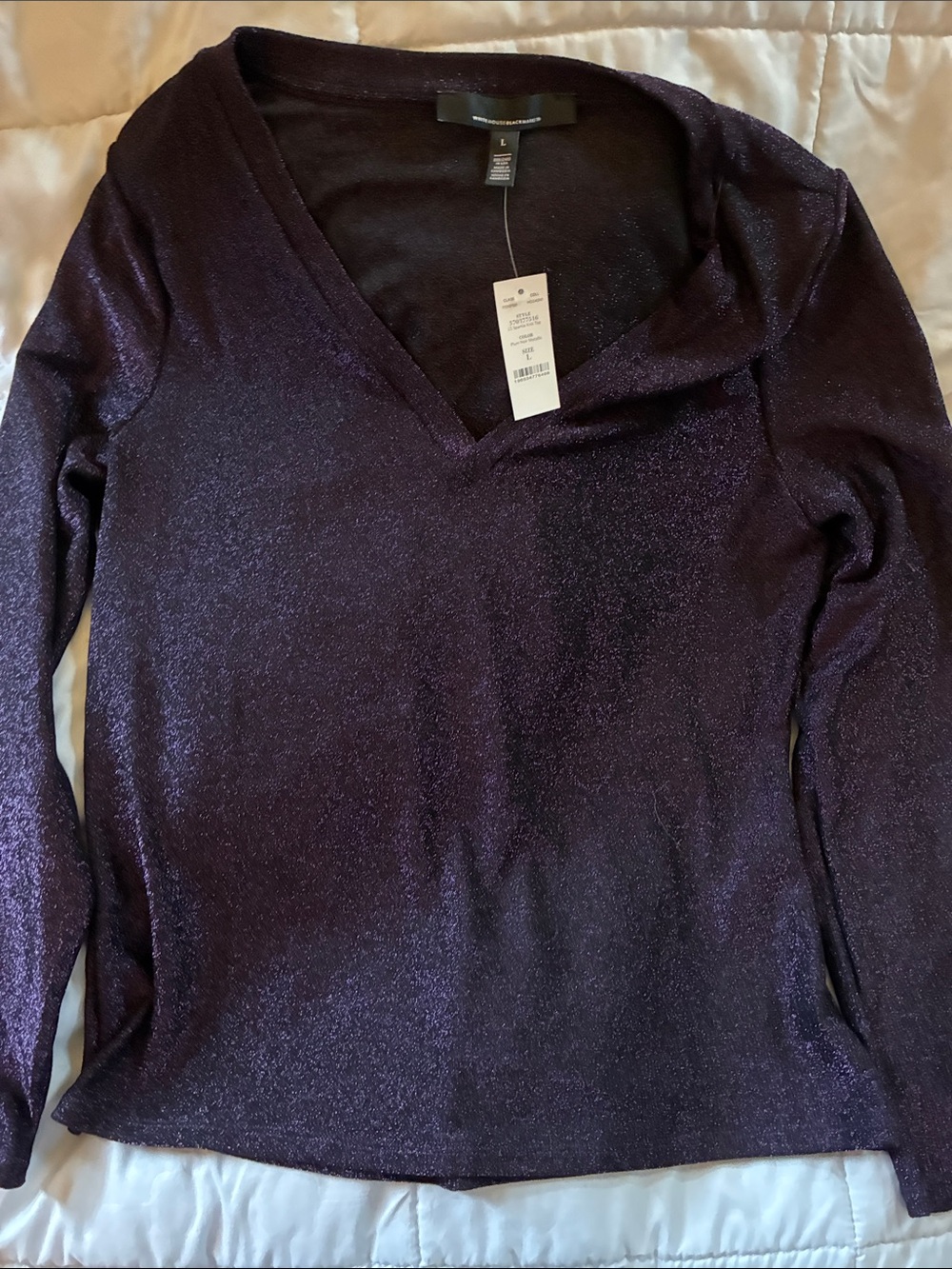White House Black Market Sparkle V-Neck Top - Purple
